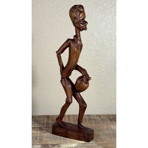 Vintage Wood Statue Haitian/African Hand Carved Walking Man With Jackfruit 13"